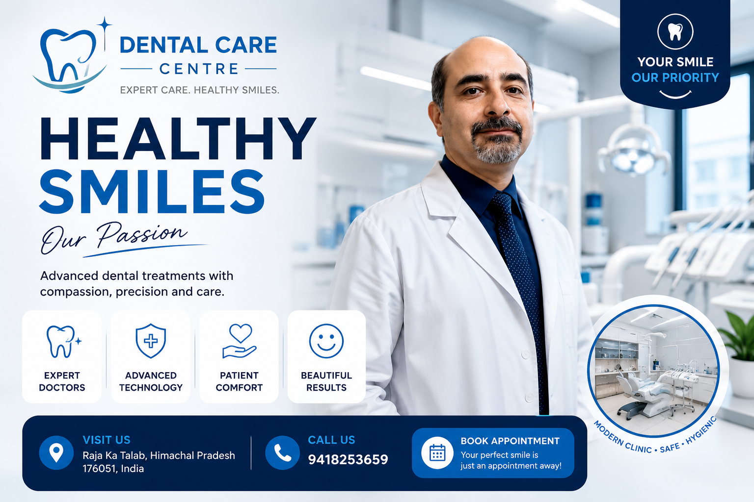 Confident dentist in a modern dental clinic